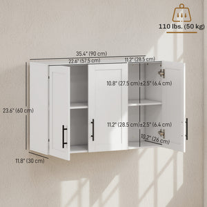 35 in. Bathroom Wall Cabinet with 3 Doors and Adjustable Shelf, White