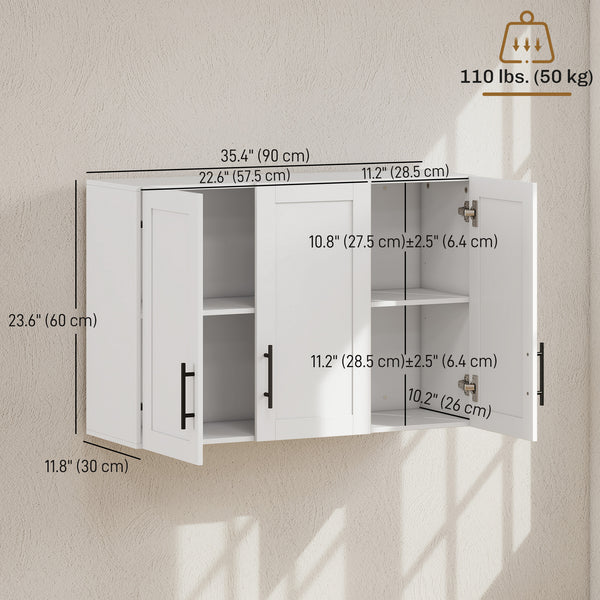35 in. Bathroom Wall Cabinet with 3 Doors and Adjustable Shelf, White