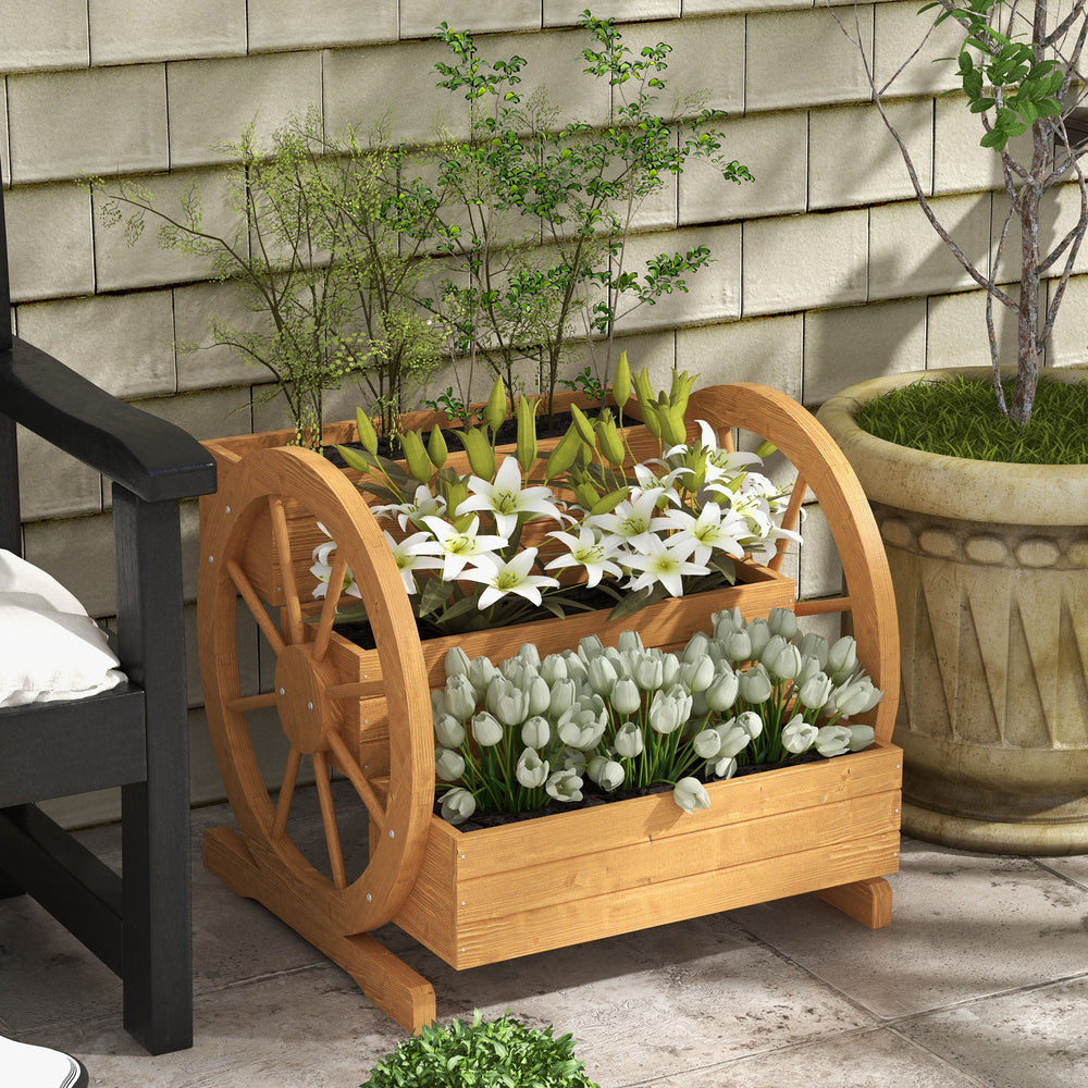 Three-tier wooden planter in the shape of a cart