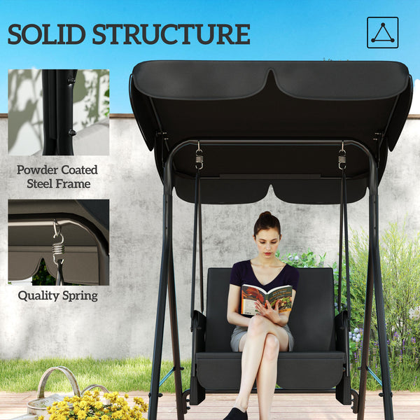 1-seater outdoor swing with adjustable canopy, removable seat and back cushions, black