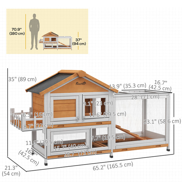 65" Wooden Hutch with Lift-Up Roof and Storage Box