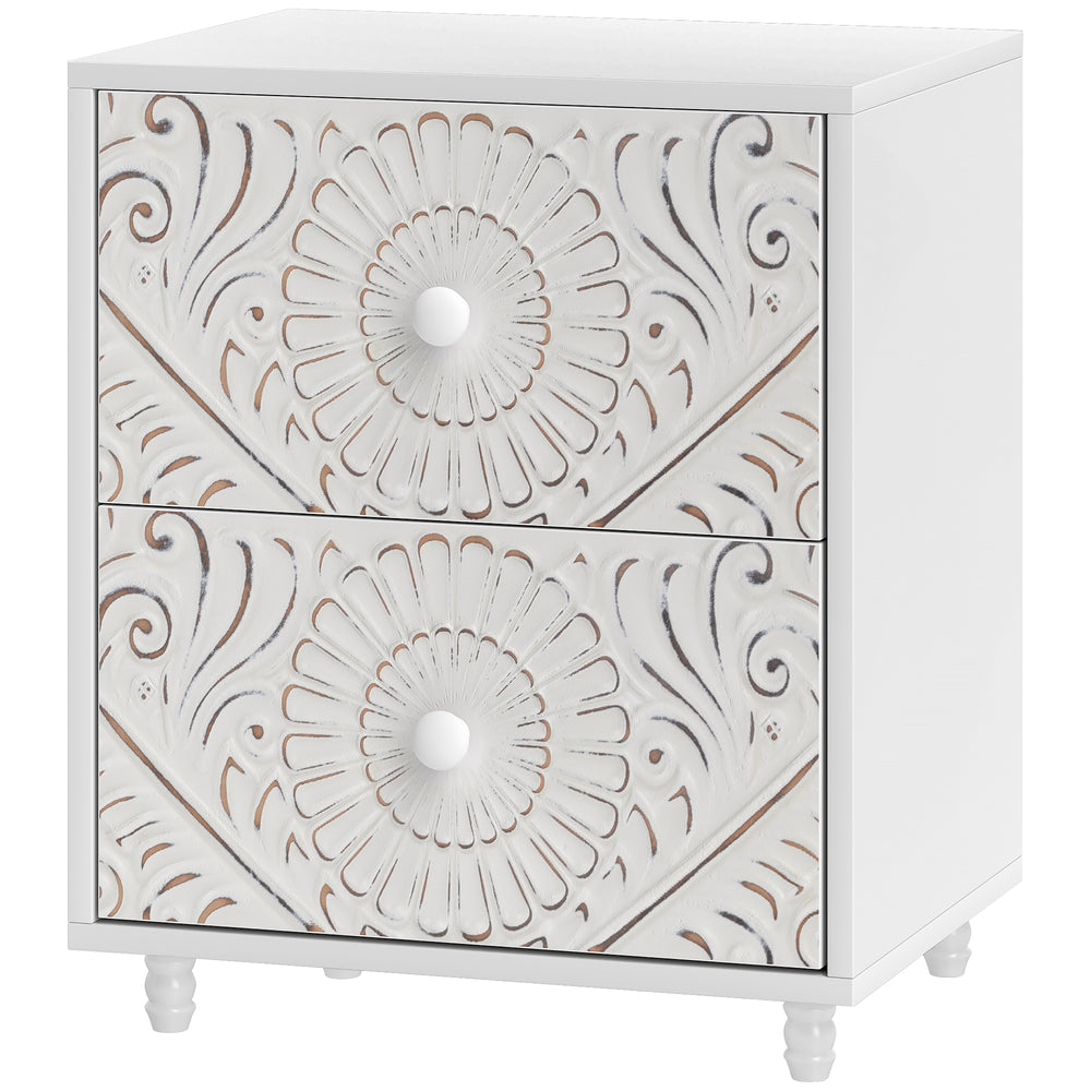 Mid-century style bedside table with 2 drawers, white