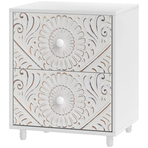 Mid-century style bedside table with 2 drawers, white