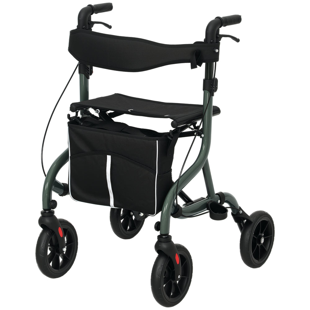 Foldable rollator walker with seat for seniors, lightweight with wheels, and adjustable handles, green