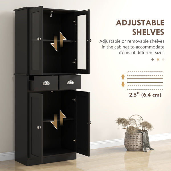 61" Storage Cabinet with Glass Doors, Black