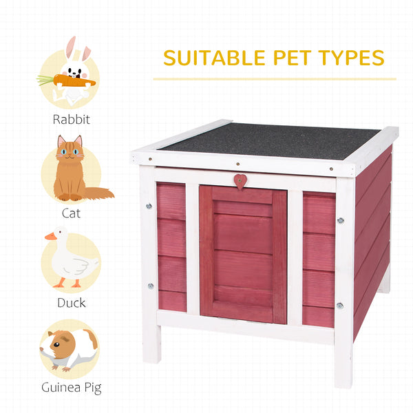 Wooden hutch with waterproof and openable asphalt roof, red