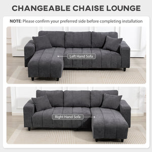 Sectional sofa with integrated seat, removable chaise longue, 2 cushions, gray