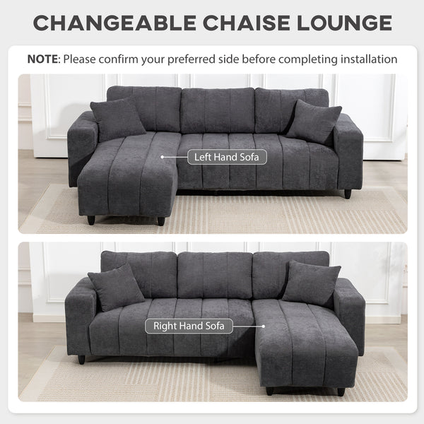 Sectional sofa with integrated seat, removable chaise longue, 2 cushions, gray