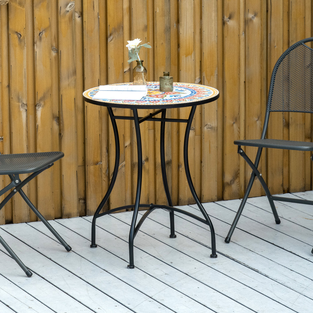 Mosaic Patio Table, Round Coffee Table with Metal Frame, Garden Furniture for Outdoor, Poolside, Red