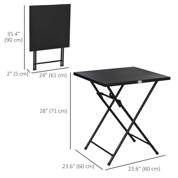 Square folding coffee table with metal top, black