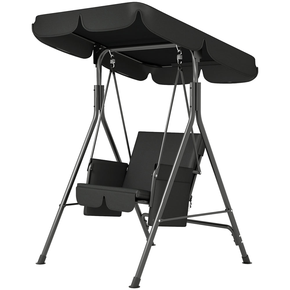 1-seater outdoor swing with adjustable canopy, removable seat and back cushions, black