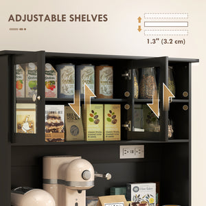 Kitchen cabinet with charging station and 2 tilting cupboards, black