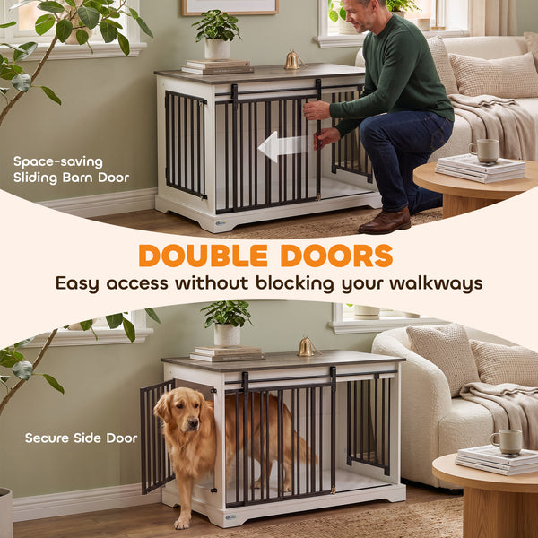 Dog crate furniture with sliding door, 100 cm, white