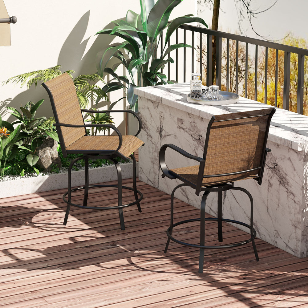 Set of 2 outdoor bar stools, brown