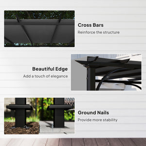 10' x 10' retractable pergola, UPF50+ sun protection, metal frame, dark grey 