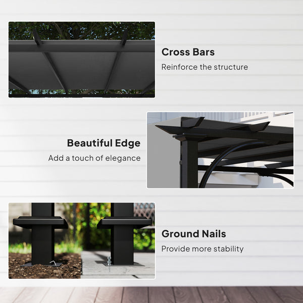 10' x 10' retractable pergola, UPF50+ sun protection, metal frame, dark grey 