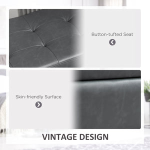 Upholstered Ottoman Shoe Bench in Faux Leather, Grey