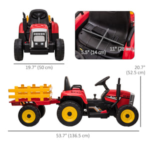 12V tractor with trailer and remote control, red