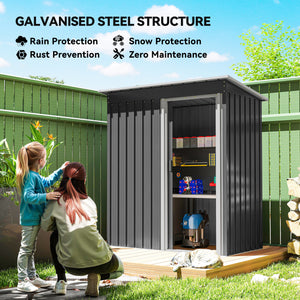 Garden shed with sliding door and sloping roof, steel frame, black