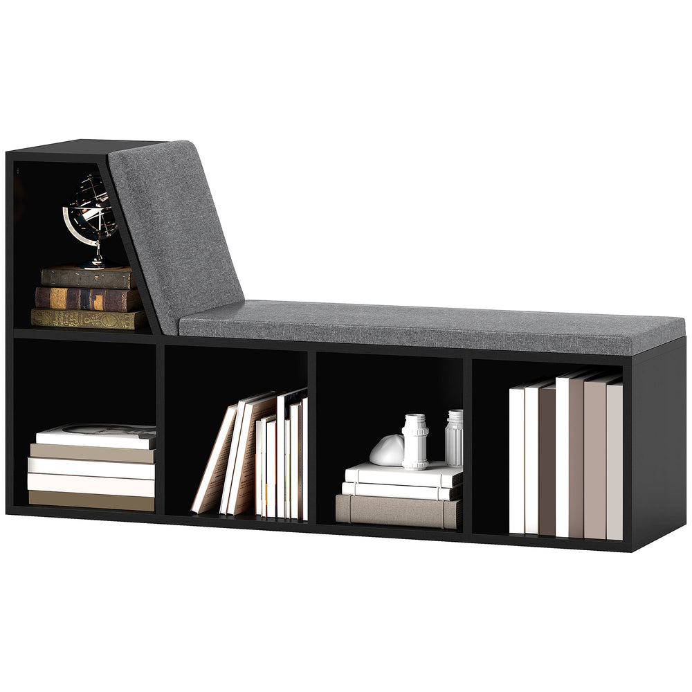 Bookcase with 5 compartments and padded reading corner, aged black
