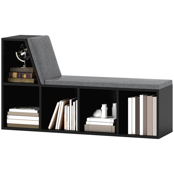 Bookcase with 5 compartments and padded reading corner, aged black