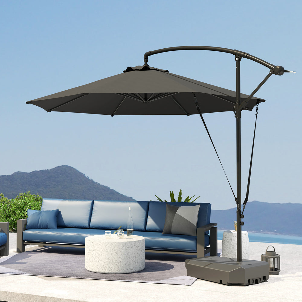 3m Cantilever Parasol with Fillable Base, Windproof Strap and Cover, Cantilever Parasol with Crank, UPF 50+, Grey
