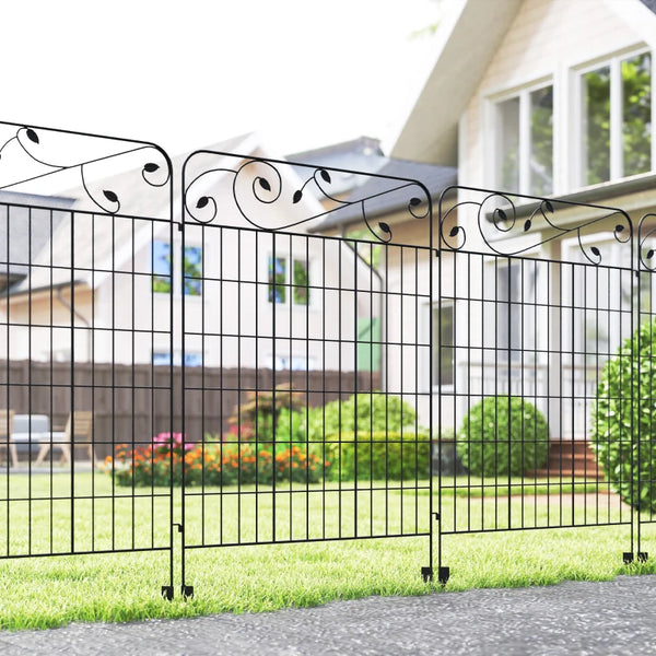 Metal garden fence panels, set of 4, square vine pattern