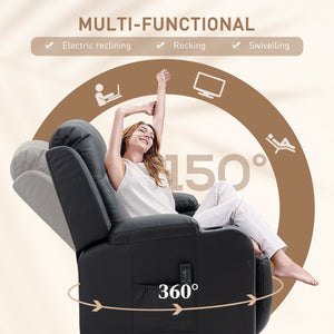 Massage recliner chair, 360° swivel, upholstered in synthetic leather, black