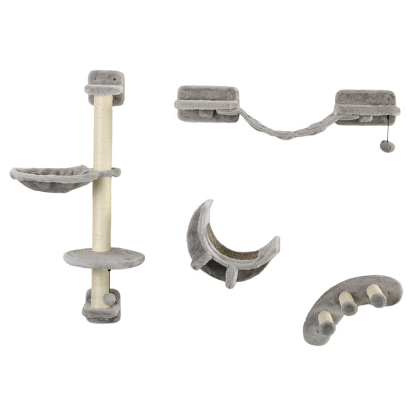 Cat climbing wall with scratching post, grey