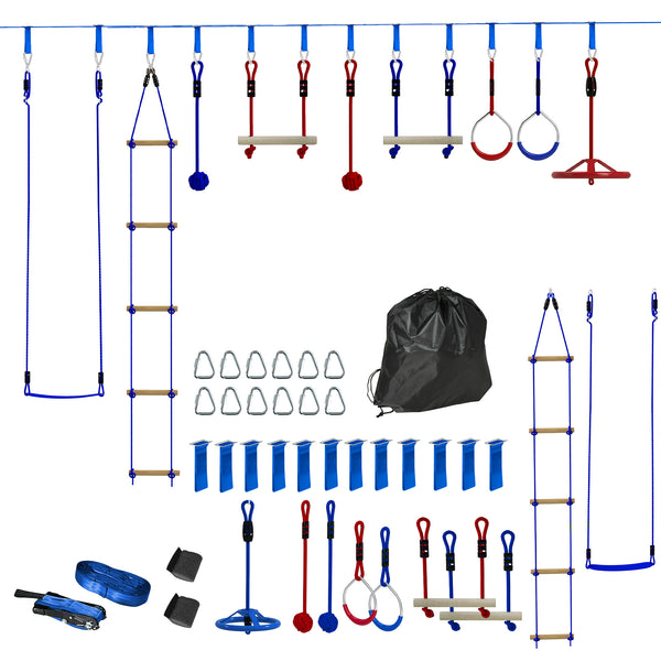 Ninja Warrior Obstacle Course with Swing, Monkey Bars, Climbing Ladder