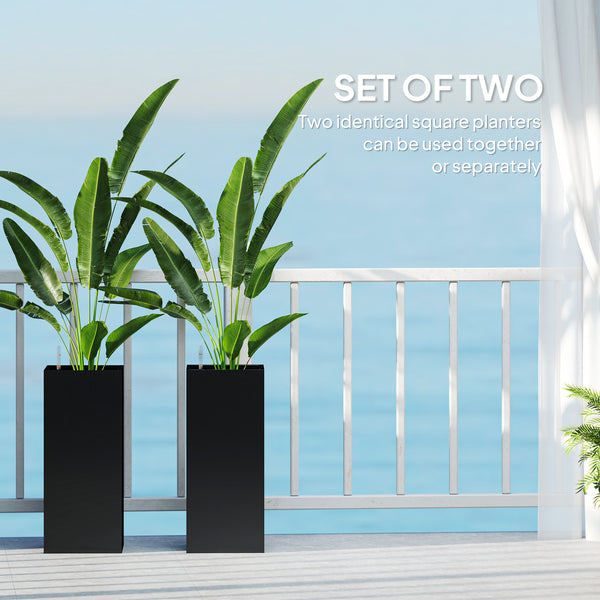 Set of 2 planters with water level indicator, black