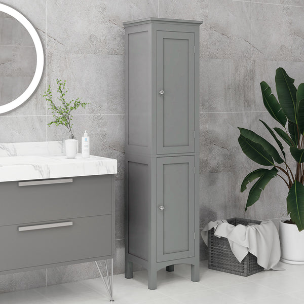 Freestanding tall bathroom cabinet with adjustable shelves and cupboards, grey