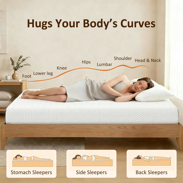 8" Cooling Memory Foam King Mattress, Medium-Firm Comfort and Lumbar Support – White and Gray