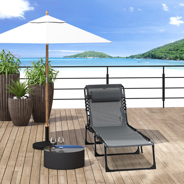Folding chaise lounge with adjustable backrest and removable cushion, grey 