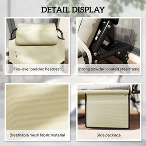 2-Piece Folding Lounge Chairs with Adjustable Backrest, Tanning Chair with Cushion, Side Pocket, Headrest, Beige