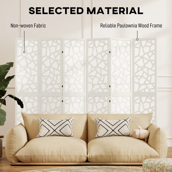 6-panel folding screen, 1.70 m, lightweight, geometric pattern, white