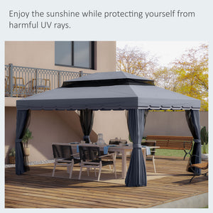 10 x 13 double-roofed gazebo with mosquito net and curtains, dark grey