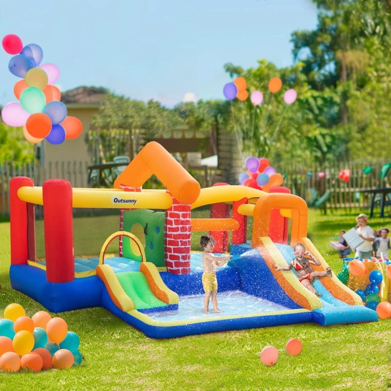 Large inflatable castle with 2 slides, trampoline, inflatable pool