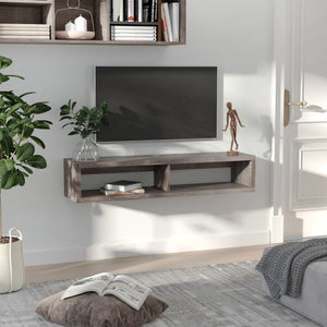 Floating TV Stand for 50" TVs with Shelf, Dark Gray Wood Grain