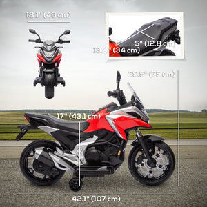 Honda 12V Motorcycle with Headlights and Training Wheels, Red