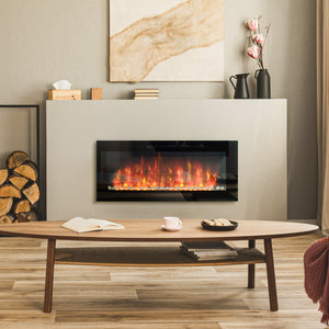 41-inch Modern Wall Mounted Fireplace with Patented LED Flame Effect and 7 Colors, Black