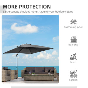 9ft Cantilever Patio Umbrella, Square Overhanging Umbrella with Cross Base, Crank Handle, Tilt, 360° Rotation and Aluminum Frame, Dark Gray