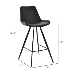 Set of 2 Microfiber Bar Stools with Metal Legs and Padded Cushion, Black