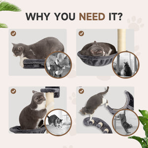 Cat climbing wall with scratching post, balls and platforms, dark grey