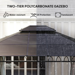 10' x 12' gazebo with double rigid roof, polycarbonate roof, steel frame, mosquito netting and curtains