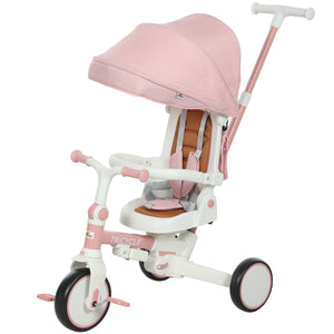 7 in 1 Tricycle with Safety Harness, Adjustable and Removable Parental Handle, Pink