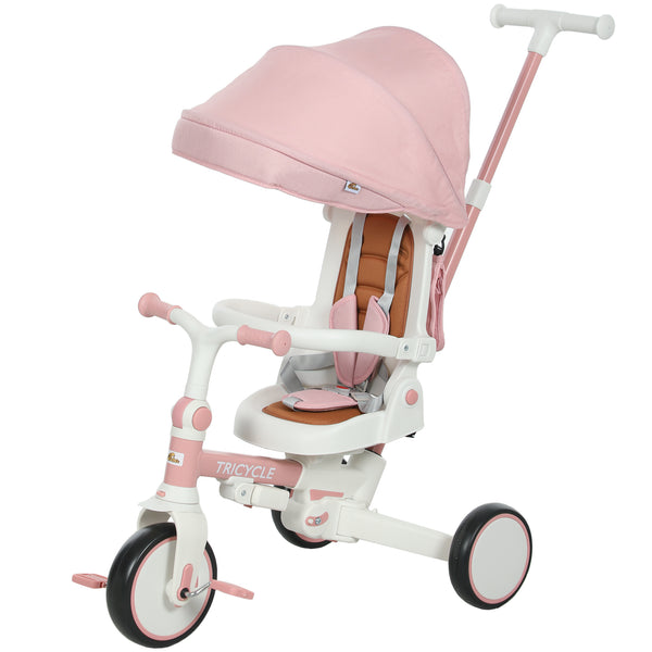 7 in 1 Tricycle with Safety Harness, Adjustable and Removable Parental Handle, Pink