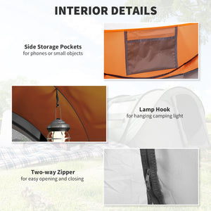 2-Person Camping Tent, Easy Setup Pop-Up Tent with Doors, Windows, and Carry Bag, Automatic Setup, Orange