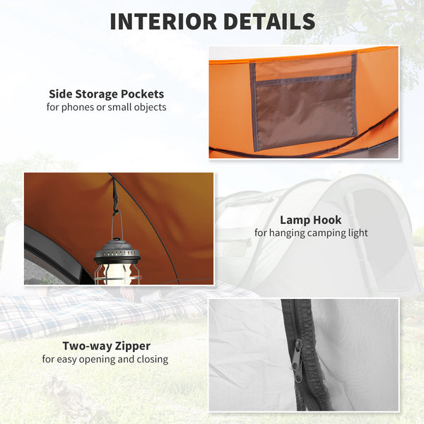 2-Person Camping Tent, Easy Setup Pop-Up Tent with Doors, Windows, and Carry Bag, Automatic Setup, Orange