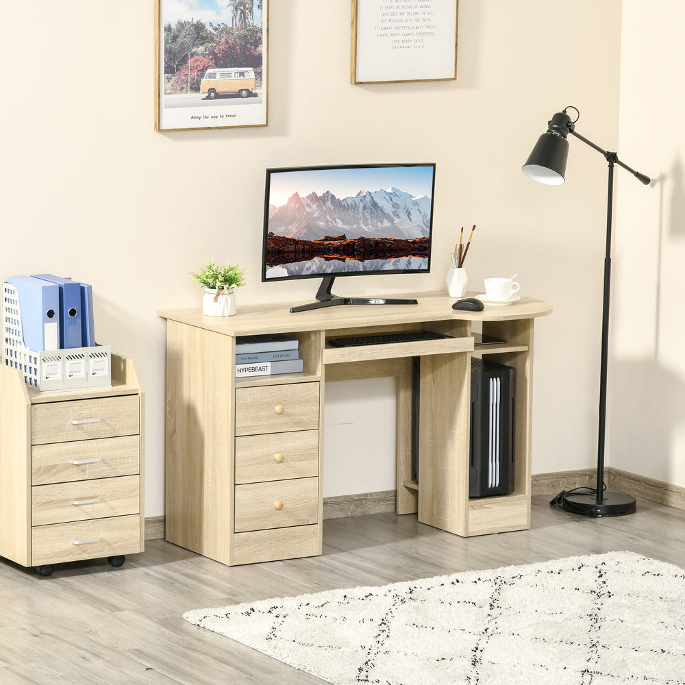 Computer desk with storage, shelves and drawers, natural wood